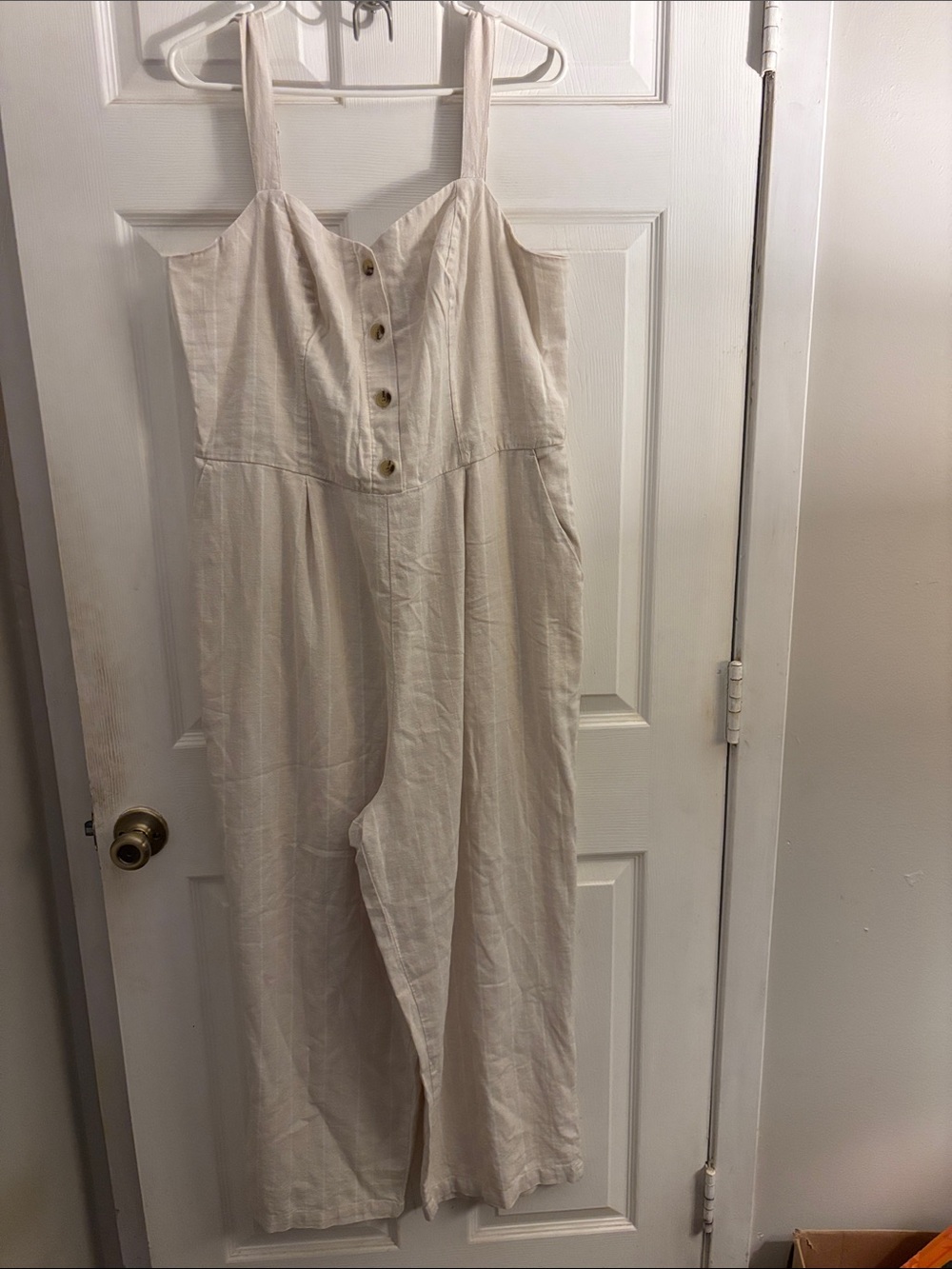 Old Navy Cream Linen Button-Front Jumpsuit